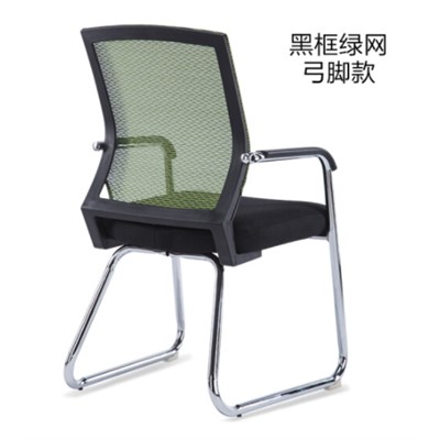 透氣網布辦公椅子、簡約舒適弓形、靠背座椅會議椅 黑框綠網